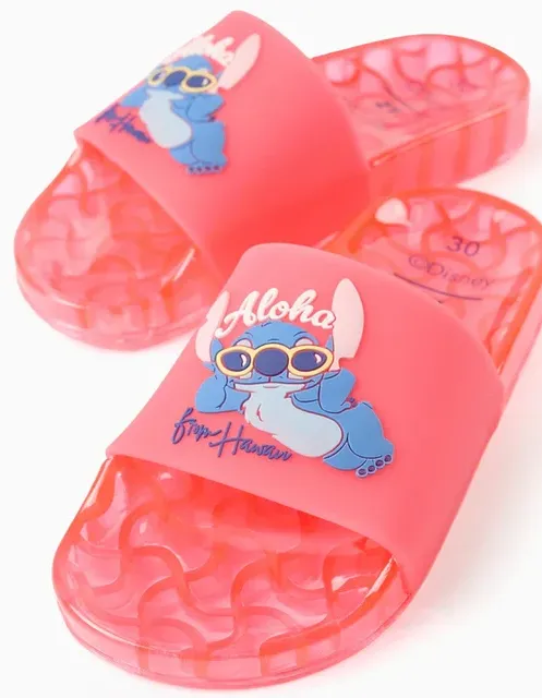 Slides with Stitch print for babies and girls, pink