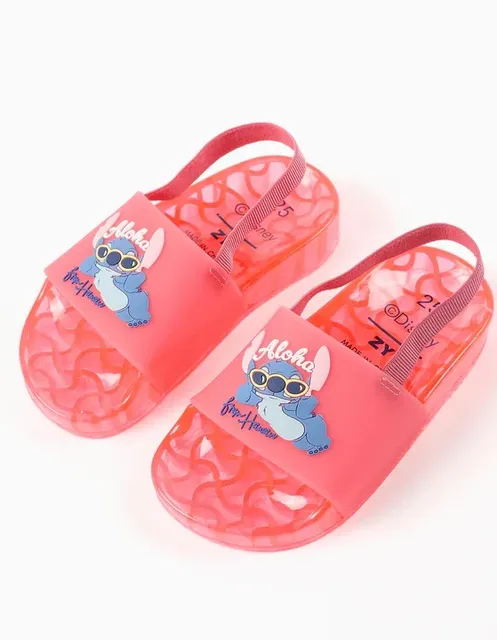 Slides with Stitch print for babies and girls, pink