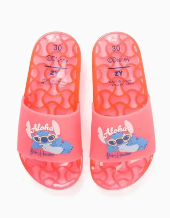 Slides with Stitch print for babies and girls, pink