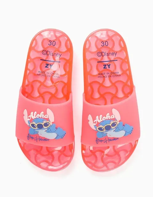 Slides with Stitch print for babies and girls, pink