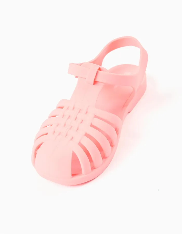 Rubber jelly sandals with touch-fastener for girls, light pink