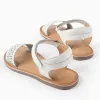 Leather sandals with mosaic laser cut strap for girls, white