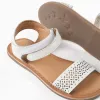 Leather sandals with mosaic laser cut strap for girls, white