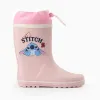 Rubber wellies with Stitch print and toggle-fastener for girls, pink