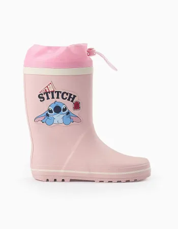 Rubber wellies with Stitch print and toggle-fastener for girls, pink