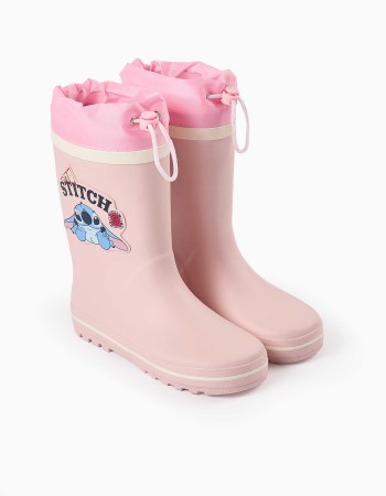 Rubber wellies with Stitch print and toggle-fastener for girls, pink