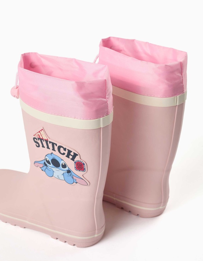 Rubber wellies with Stitch print and toggle-fastener for girls, pink