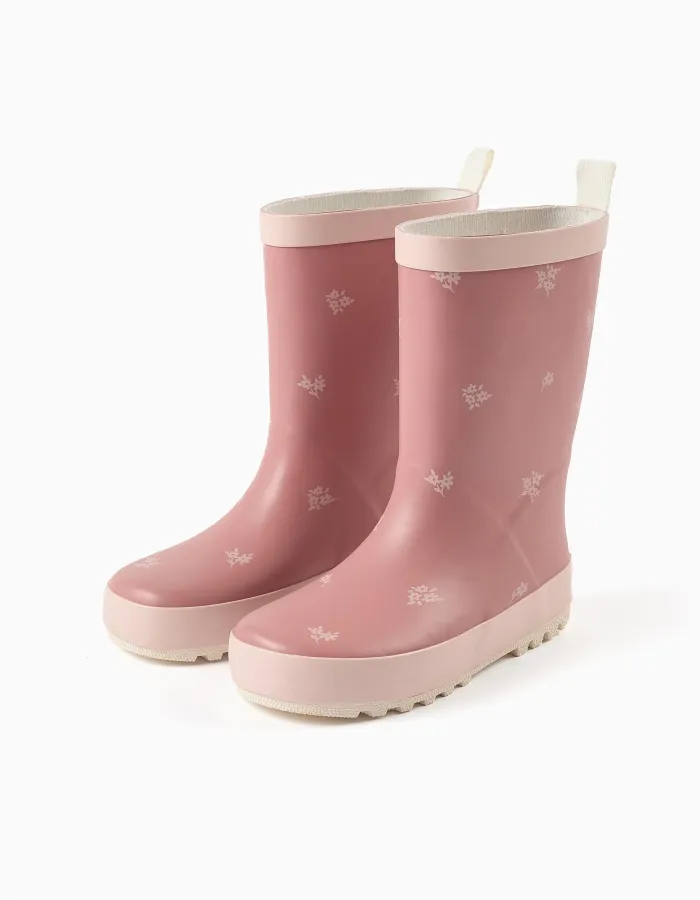 Rubber wellies with floral print for girls, pink