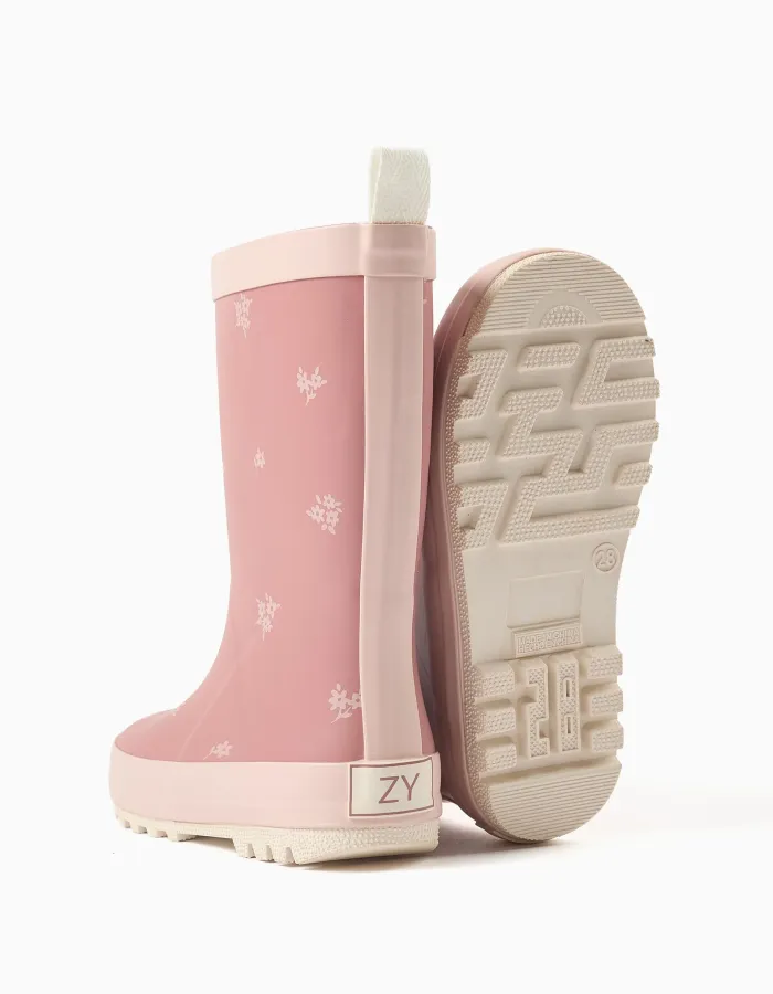 Rubber wellies with floral print for girls, pink
