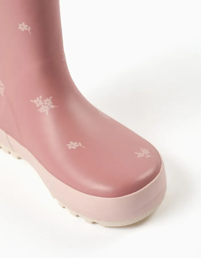 Rubber wellies with floral print for girls, pink
