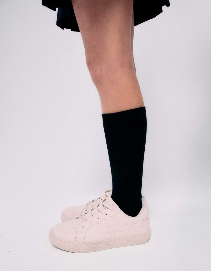 Trainers with embossed bows and elastic laces for girls, beige