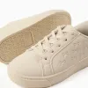 Trainers with embossed bows and elastic laces for girls, beige