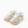 Trainers with laces and non-slip rubber sole for girls, beige/white