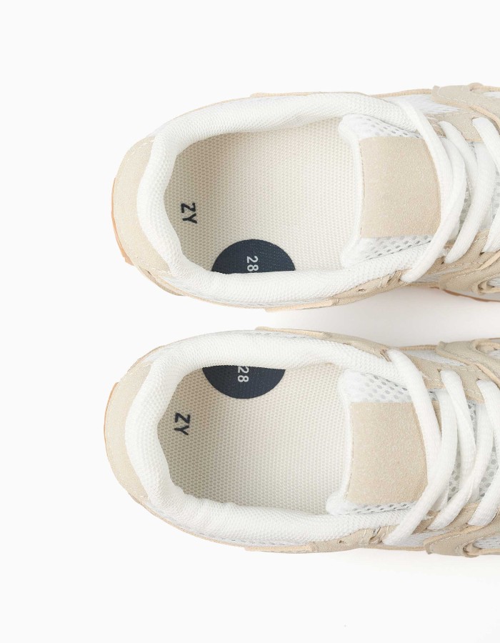 Trainers with laces and non-slip rubber sole for girls, beige/white