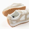 Trainers with laces and non-slip rubber sole for girls, beige/white