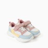 Dual-fabric trainers with chunky sole for girls, white/pink/blue/yellow