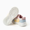 Dual-fabric trainers with chunky sole for girls, white/pink/blue/yellow