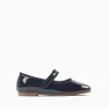 Patent Mary Jane shoes with touch-fastener for girls, navy blue