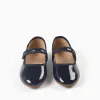 Patent Mary Jane shoes with touch-fastener for girls, navy blue