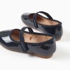 Patent Mary Jane shoes with touch-fastener for girls, navy blue