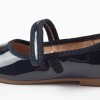 Patent Mary Jane shoes with touch-fastener for girls, navy blue