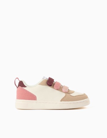 Dual-fabric ZY Move trainers for girls, pink/burgundy/beige
