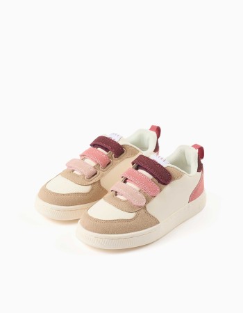 Dual-fabric ZY Move trainers for girls, pink/burgundy/beige