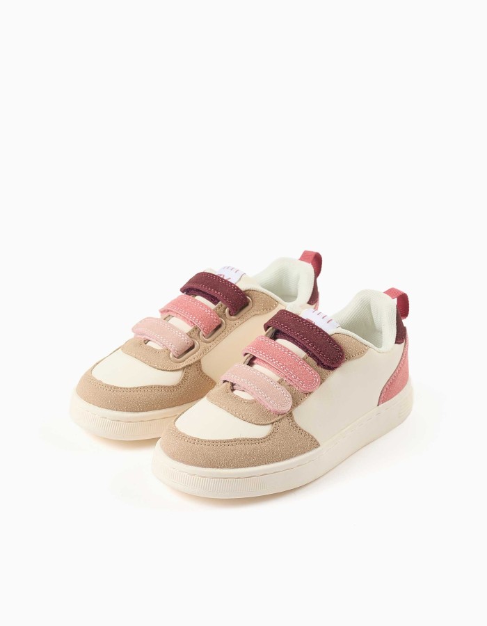 Dual-fabric ZY Move trainers for girls, pink/burgundy/beige