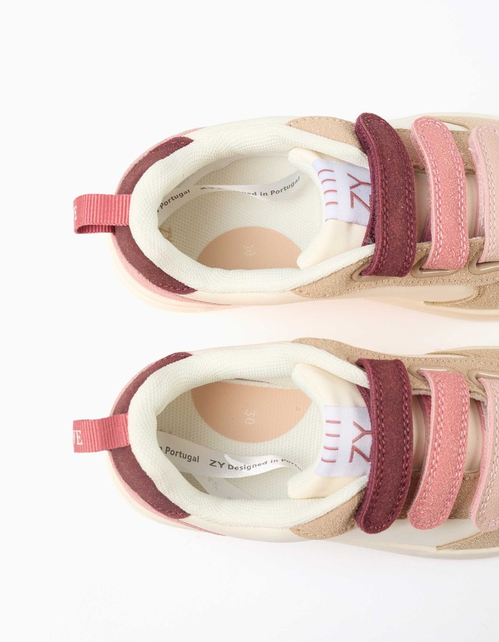 Dual-fabric ZY Move trainers for girls, pink/burgundy/beige
