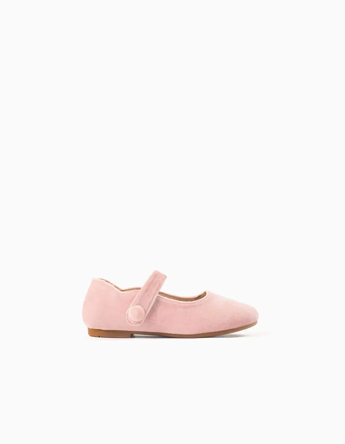 Velvet Mary Jane shoes with touch-fastener for girls, light pink