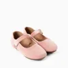 Velvet Mary Jane shoes with touch-fastener for girls, light pink