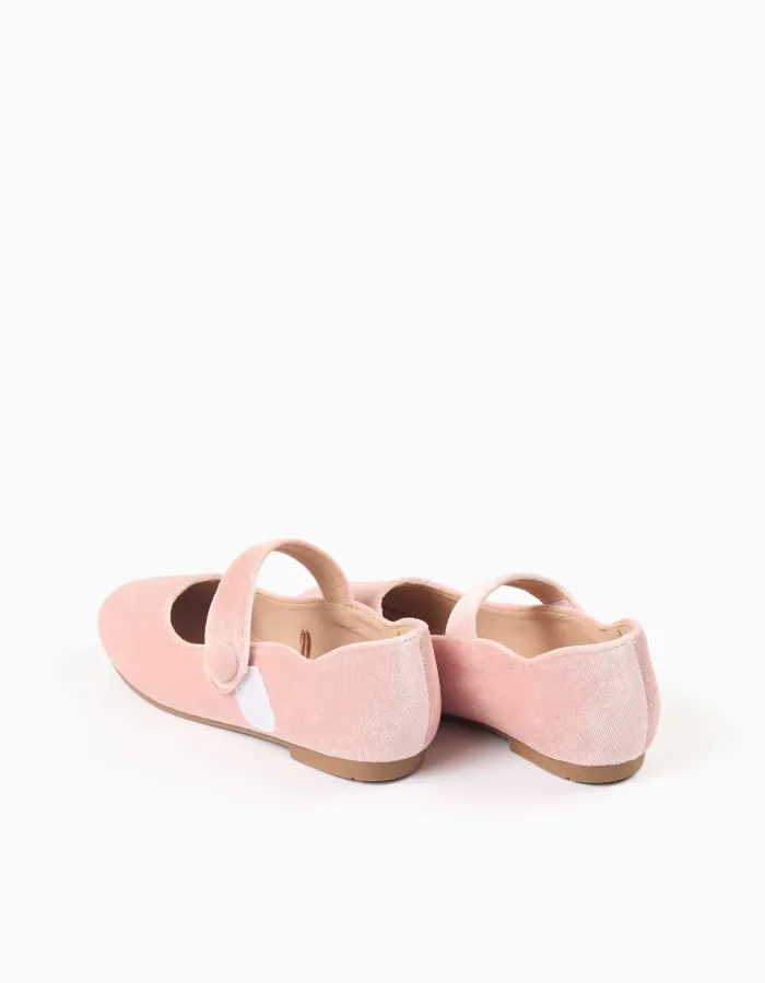 Velvet Mary Jane shoes with touch-fastener for girls, light pink