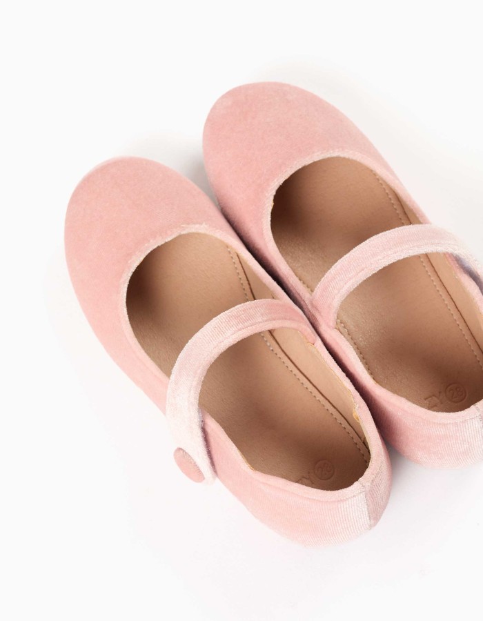 Velvet Mary Jane shoes with touch-fastener for girls, light pink