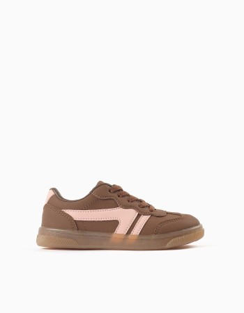 Lace-up trainers with non-slip rubber sole for girls, brown/pink