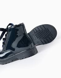 Patent Boots with Zip for Baby Girls, Dark Blue