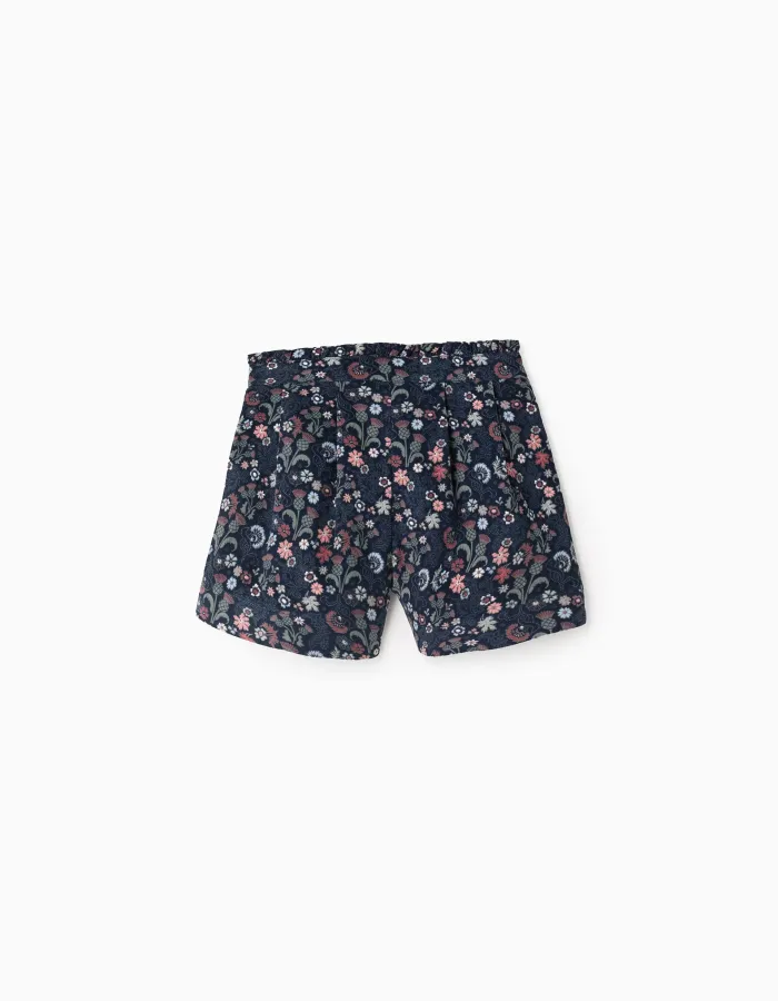 Corduroy Floral Shorts for Girls, Dark Blue