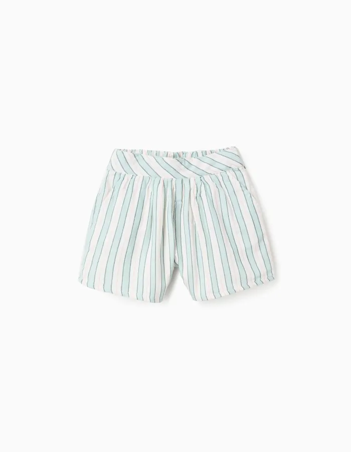 Striped Cotton Shorts for Girls 'B&S', Green/White/Orange