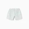 Striped Cotton Shorts for Girls 'B&S', Green/White/Orange