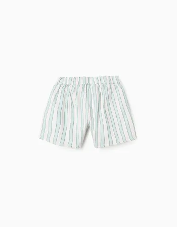 Striped Cotton Shorts for Girls 'B&S', Green/White/Orange