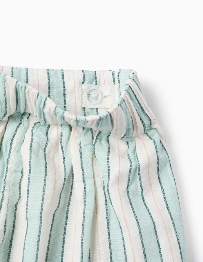 Striped Cotton Shorts for Girls 'B&S', Green/White/Orange