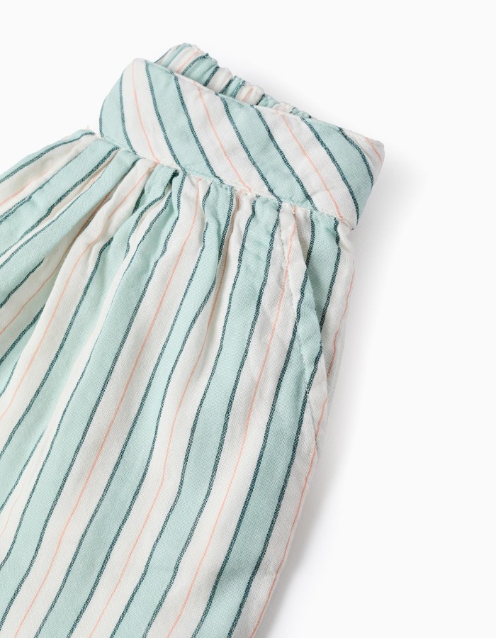 Striped Cotton Shorts for Girls 'B&S', Green/White/Orange
