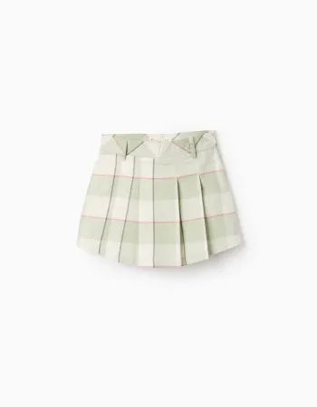 Check Flannel Skort for Girls, Green