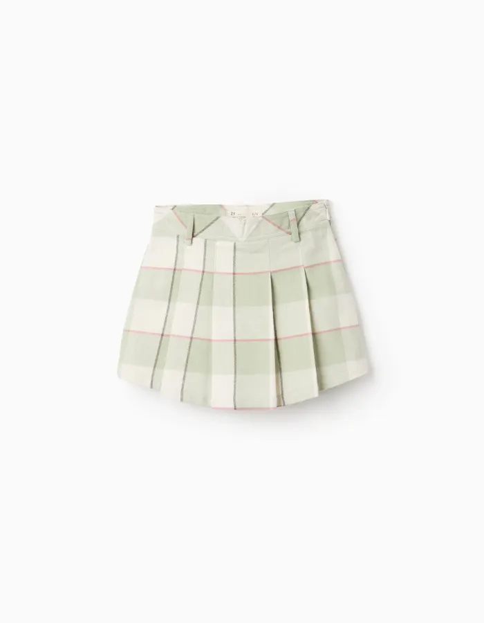 Check Flannel Skort for Girls, Green