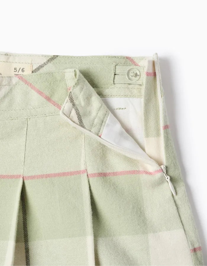 Check Flannel Skort for Girls, Green