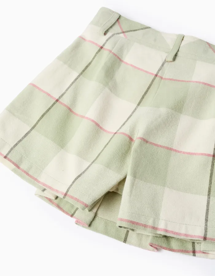 Check Flannel Skort for Girls, Green