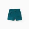 Interlock knit shorts with front pleats for girls, blue