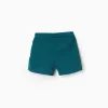 Interlock knit shorts with front pleats for girls, blue