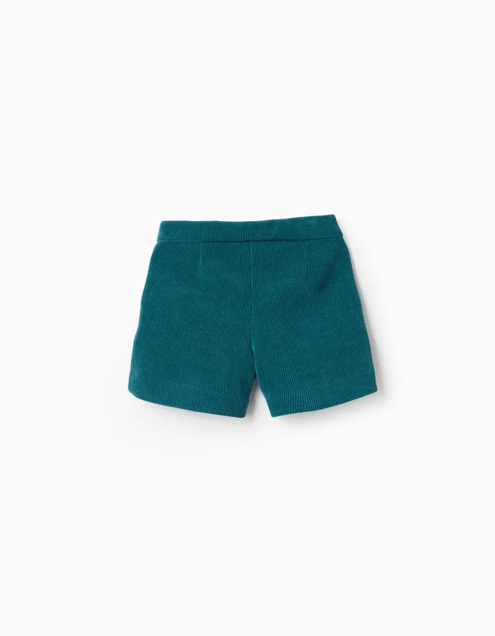 Interlock knit shorts with front pleats for girls, blue