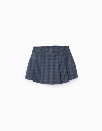 Vichy Pleated Skort for Girls, Dark Blue