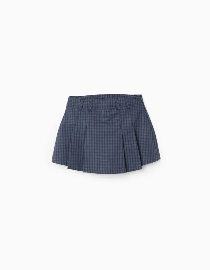 Vichy Pleated Skort for Girls, Dark Blue